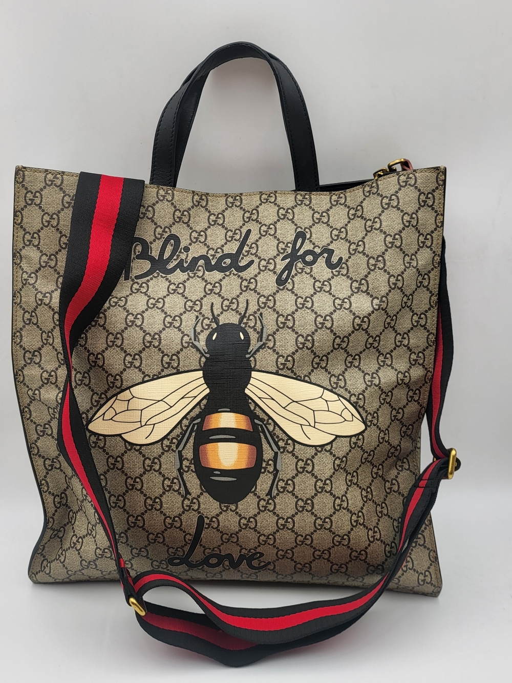 GUCCI GG Supreme Monogram Bee Blind for Love Vertical Tote, Auth w/COA..